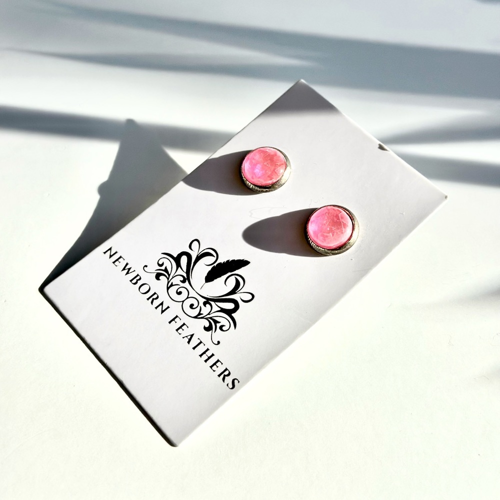 Pink and gold earrings - studs by Newborn Feathers